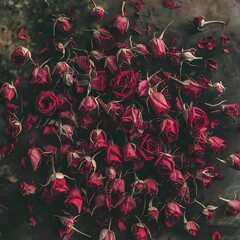 Beautiful natural background with dried red roses on dark