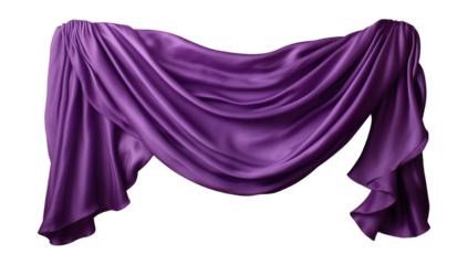 Dark Purple silk curtain alone isolated on transparent background, cut out