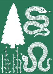 Merry Christmas postcard. Chinese New Year of the Snake