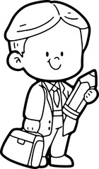 schoolchild preparing to go back to school cartoon cute hand-painted illustration