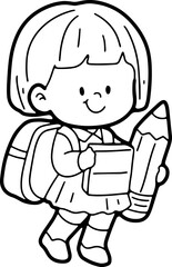 schoolchild preparing to go back to school cartoon cute hand-painted illustration