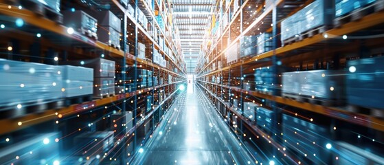 Automated inventory tracking, high-tech logistics, modern warehouse, precise management, advanced technology
