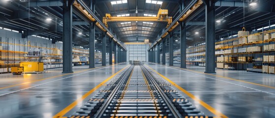 Automated logistics center, high-tech supply chain, futuristic operations, efficient management, innovative technology