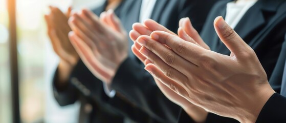 Close-up of hands clapping, business concept, team success, professional achievement