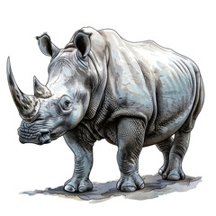 Fototapeta premium Black And White Drawing Rhino Illustration Art, Generative AI 