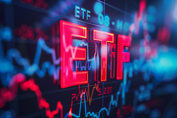 Letters ETF on stock finance or trading chart analysis, exchange-traded funds background