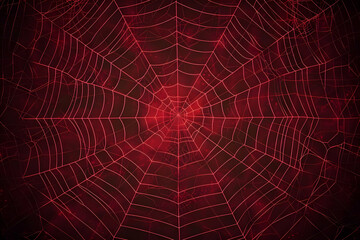 Obraz premium Red spider web background, detailed and intricately designed, perfect for Halloween themes, digital art, or spooky designs.