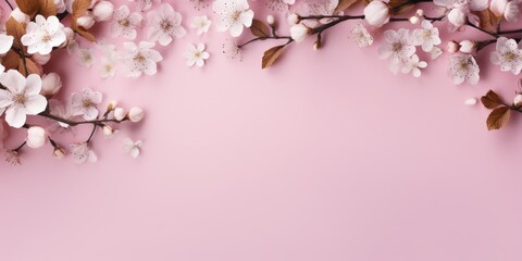 Spring Blossom Branch on Pink Background