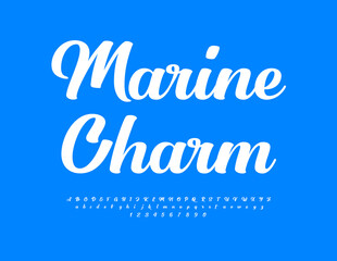Fototapeta premium Vector stylish logo Marine Charm. Trendy Cursive Font. Modern Cool Alphabet Letters and Numbers