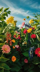 Summer flowes and leaves top view