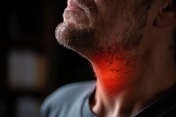 Naklejka premium Man neck closeup with red elements to show the pain spot. ai generative