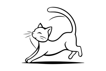 Seamless black and white outline cat pattern. Cats with black thin line art on black background. Seamless cats repeating vector pattern.