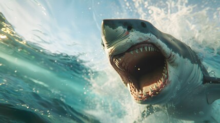 Obraz premium White shark marine predator big open mouth. 