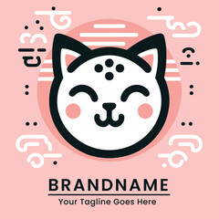 Cute and cheerful cat logo with a happy expression and minimalistic style