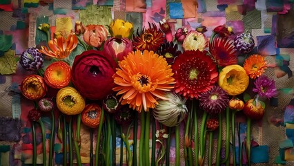 Fototapeta premium Beautiful flowers on a colored paper background