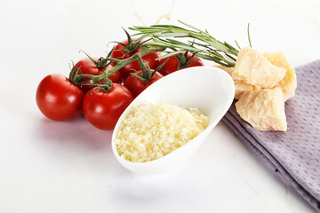 Shredded Italian hard parmesan cheese