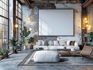Minimalist White Screen in Chic Industrial Loft with Dramatic Lighting