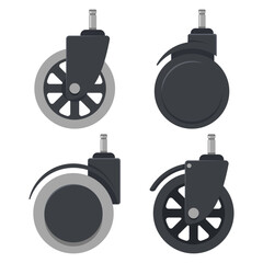 Gaming chair wheels vector cartoon set isolated on a white background.