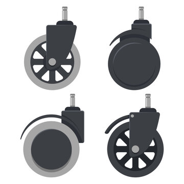 Gaming chair wheels vector cartoon set isolated on a white background.