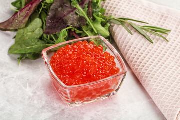 Red caviar in the bowl