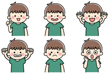 小さな男の子のいろいろな表情のアイコンイラストセット