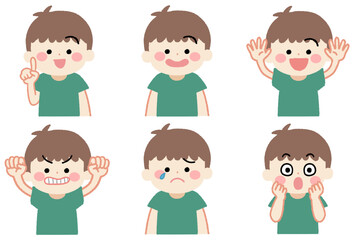小さな男の子のいろいろな表情のアイコンイラストセット