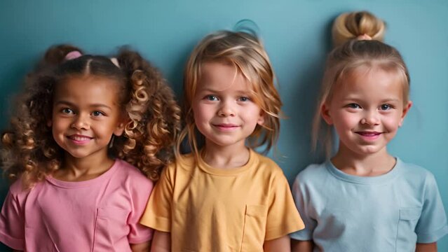 6 yo children playing happy and a third one standing apart from them, dressed in t-shirts and jeans, different skin colors,generative ai