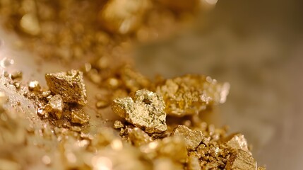 Mesmerizing Golden Glitter Crystals Shimmering Granular Mineral Surface Macro Photography Abstract Nature Background