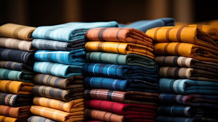 a stack of colorful striped linens.