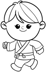 cute cartoon Taekwondo boy sport character illustration for coloring page