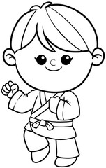 cute cartoon Taekwondo boy sport character illustration for coloring page