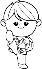 cute cartoon Taekwondo boy sport character illustration for coloring page