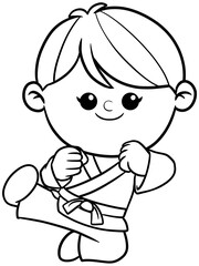 cute cartoon Taekwondo boy sport character illustration for coloring page