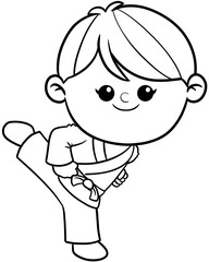 cute cartoon Taekwondo boy sport character illustration for coloring page