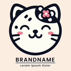Cute and cheerful cat logo with a friendly smile and minimalist style