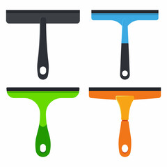 Shower squeegee for glass doors vector cartoon set isolated on a white background.