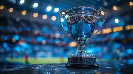 Shiny Trophy on Display with Blurred Background - Generative AI