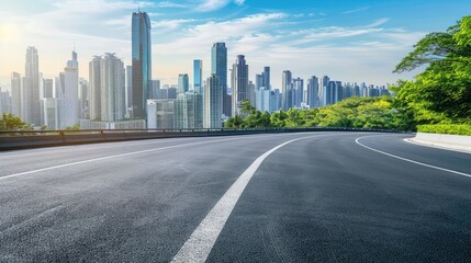 Fototapeta premium City skyline with curved road and modern architecture