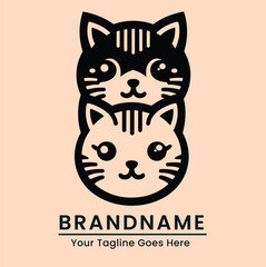 Twin cats logo featuring two adorable kittens with a minimalist and elegant style great for family-oriented brands