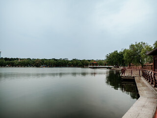 Beautiful scenery of the lake on a rainy day, Changchun, China