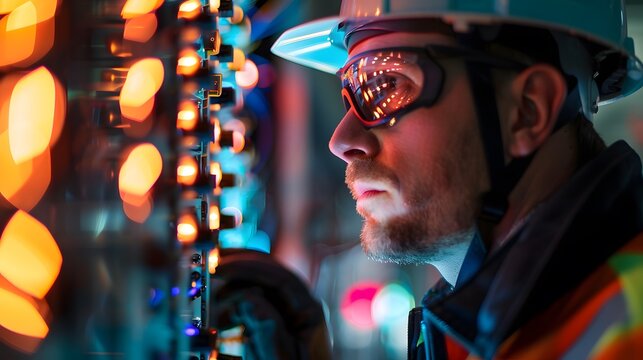 Senior professional electrical or industrial engineer inspecting and repairing a robotic system in the manufacturing factory close up. Robotic technician repairing - fixing a automated machine.