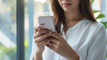 Woman Using a Smartphone in a Bright Setting