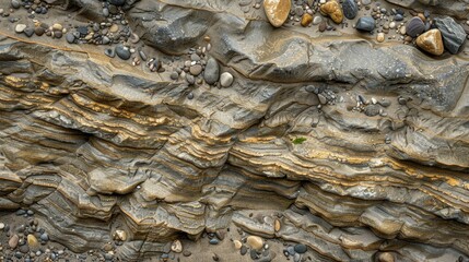 Coastal rocks and sandy texture with parallel wave lines