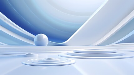 3d rendering of white and blue abstract geometric background. Scene for advertising, technology, showcase, banner, game, sport, cosmetic, business, metaverse. Sci-Fi Illustration. Product display