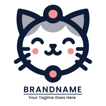 Happy and vibrant cat logo with a friendly face and minimalist elements suitable for various modern brands