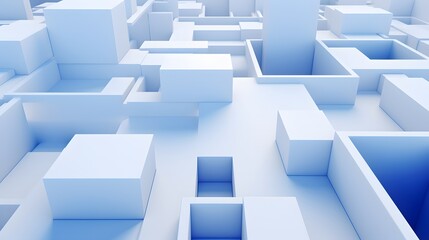 3d rendering of white and blue abstract geometric background. Scene for advertising, technology, showcase, banner, game, sport, cosmetic, business, metaverse. Sci-Fi Illustration. Product display