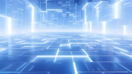 3d rendering of white and blue abstract geometric background. Scene for advertising, technology, showcase, banner, game, sport, cosmetic, business, metaverse. Sci-Fi Illustration. Product display