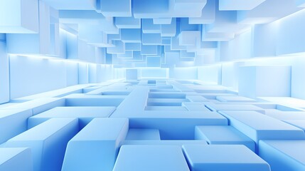 Fototapeta premium 3d rendering of white and blue abstract geometric background. Scene for advertising, technology, showcase, banner, game, sport, cosmetic, business, metaverse. Sci-Fi Illustration. Product display