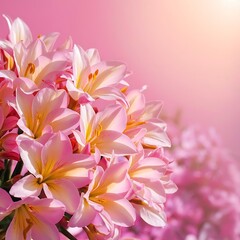 Fototapeta premium Alstroemeria flowers on pink background in sunlight