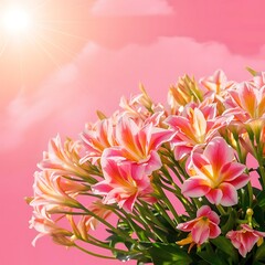 Fototapeta premium Alstroemeria flowers on pink background in sunlight